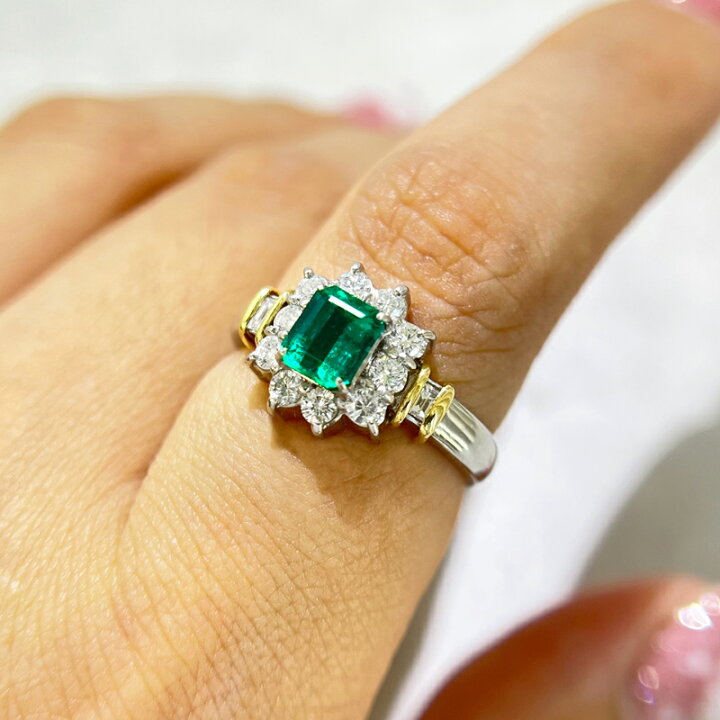 楽天市場】エメラルド 0.75ct リング 12号 PT900 プラチナ K18YG 