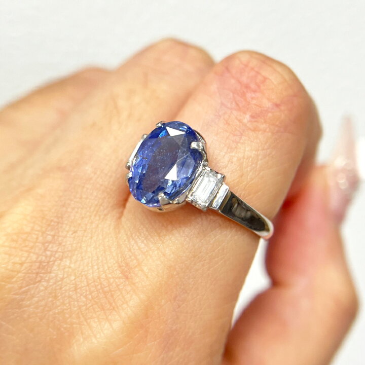 楽天市場】非加熱ブルーサファイア 6.48ct リング 16号 PT850 (Pm 