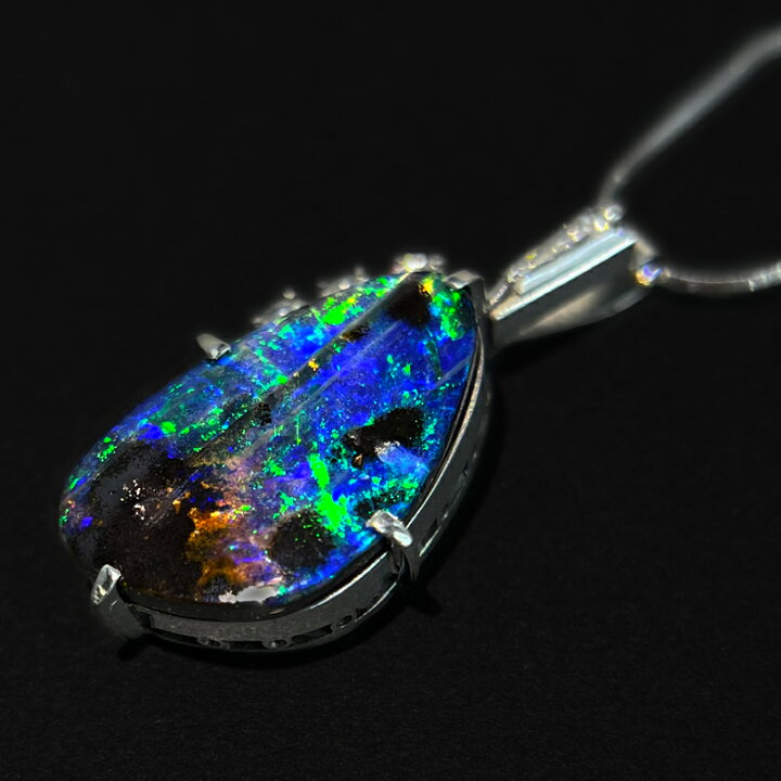 楽天市場】ボルダーオパール 約26.5mm×12.1mm ネックレス PT/K18WG(750 
