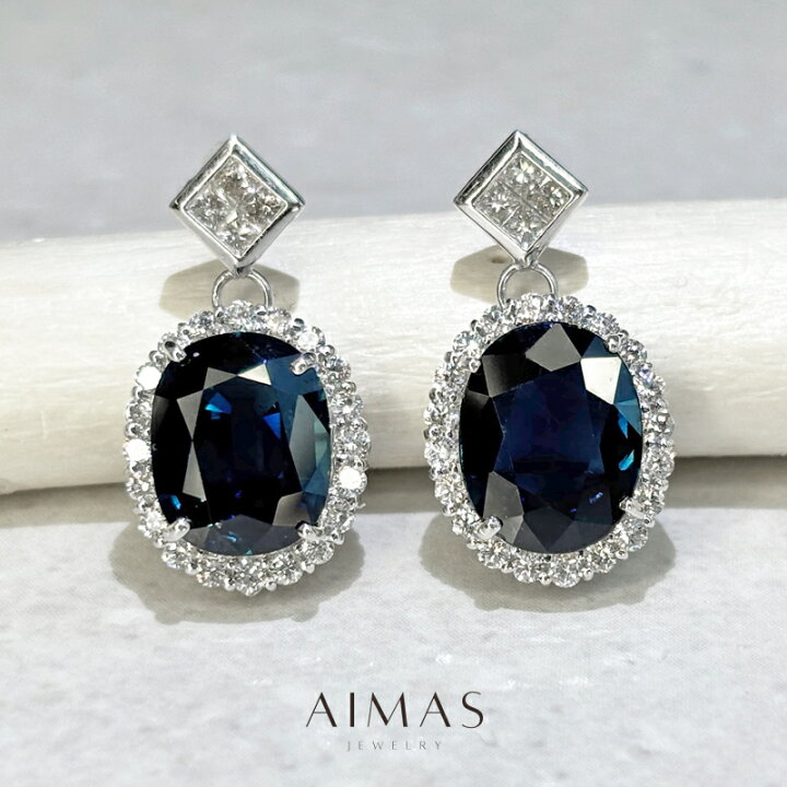 楽天市場】ブルーサファイア 3.31ct/2.65ct ピアス PT900/K18WG 