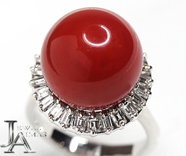 楽天市場】赤珊瑚 14.8mm玉(約15mm) リング 13号 K18WG 18金 ホワイト  