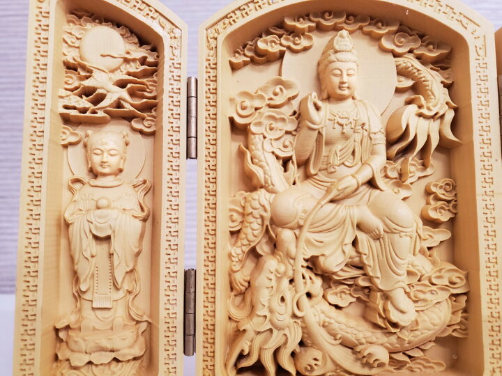楽天市場】騎龍観音 木製 木彫り 柘植彫刻 龍観音 木彫 縁起物 風水 