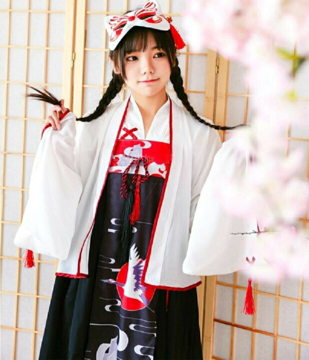 楽天市場 ワンピース 巫女風 鶴柄ワンピース ホワイト 韓国ファッション 羽織 膝丈 上下セット 和風ドレス ゴスロリ ドレス ロリータ Lolita メイド服 コスプレ ハロウィン 和ロリ チュールワンピース 和柄 和装 鶴 衣装 舞台 演劇 イベント Aio Online Store