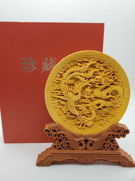 楽天市場】龍 鳳凰 皿 極上彫り お皿型龍神＆鳳凰彫り 木彫り 台付き 