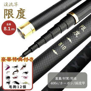【ランキング1位2冠達成】【毛鉤セットの特典付き】 ロッド 限度 カーボン製 渓流竿 8.1m 超軽量 万能ロッド 先調子仕様 海釣り 渓流釣り 河川 湖畔 堤防対応 フィッシング 川魚専用 ヤマメ