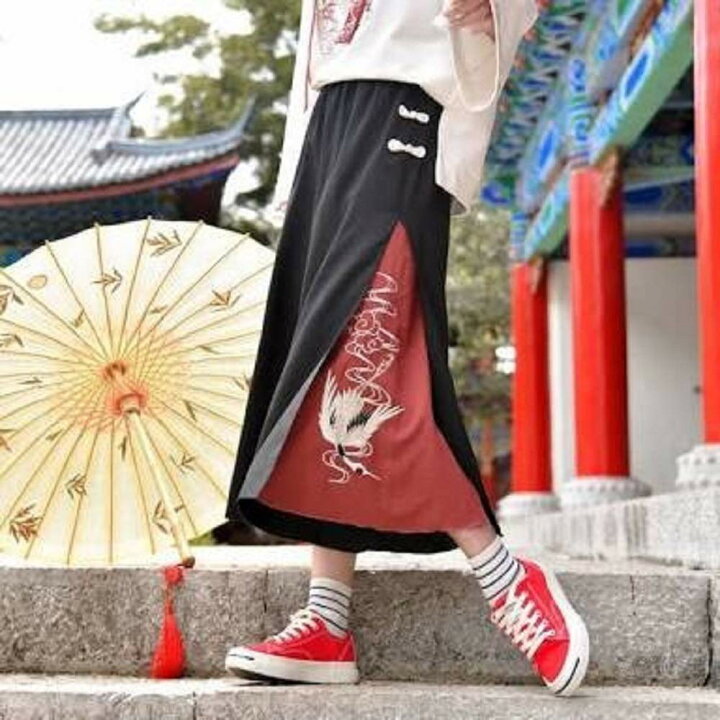 楽天市場】鶴柄 刺繍 ワイドパンツ フリーサイズ 袴パンツ 和柄 和装  