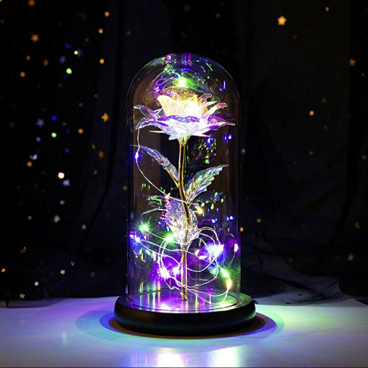 楽天市場 予約商品 照明 薔薇 ガラスドーム Led 3d オブジェ 雑貨 玄関 レインボー ギャラクシーローズ おしゃれライト ガラスアート バラ ローズ フラワー 花 ガーデン イルミネーションライト イルミネーション インテリア ライトアップ 置物 卓上 テーブル ガラス