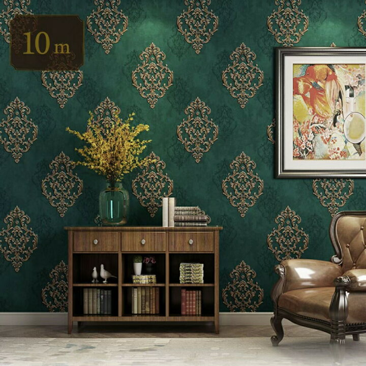 楽天市場 壁紙 ダマスク柄 グリーン 緑 53cm 1000cm シールタイプ Diy 模様替え かわいい Damask クロス 補修 ラグジュアリー 北欧 賃貸壁紙 背景 プレゼント シンプル ベッドルーム リビング 防音 リメイク リフォーム シート Aio Online Store