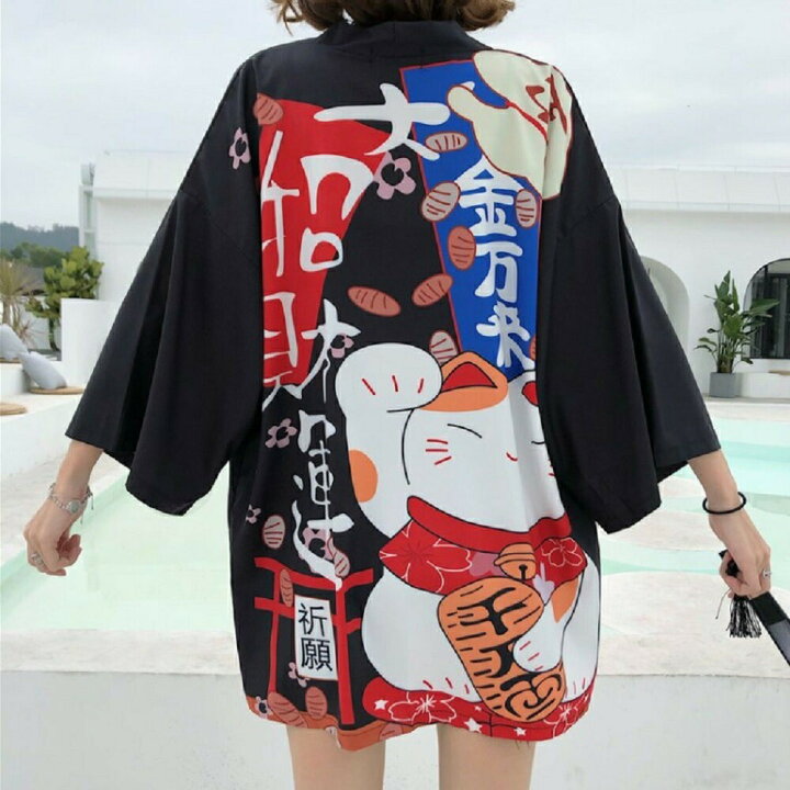 楽天市場 法被 でかい招き猫 招財運 夏祭り 夏恋 寺 韓国ファッション 神社 羽織り 半纏 はんてん ハッピ 長半纏 半天 袢天 半被 鯉 お祭り衣装 雅 和柄 ハッピ 羽織 和装 浴衣 着物 はっぴスタイル かっこいい かわいい 風物詩 招き猫 ねこ