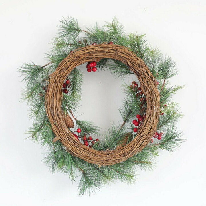 クリスマストライアングル レッド リース ディスプレイ りんご 手作り 50cm 松ぼっくり クリスマスリース 赤 飾り 壁掛け クリスマス Noel 装飾