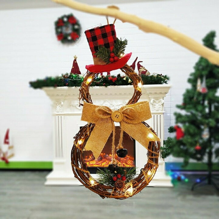 楽天市場】【人気商品】 クリスマスリース 40×20 雪だるま LEDライト  