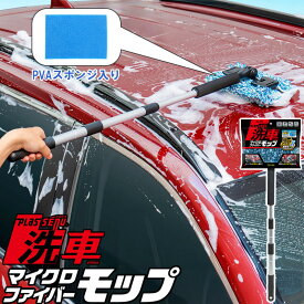 メーカー公式 アイオン プラスセーヌ 洗車モップ マイクロファイバー PVAスポンジ入り 泡持ち 泡立ちが良い シャンプー 水洗い コーティング施工車 傷つかない 全長75～110cmに伸縮 7段階のヘッド角度固定 モップカバー脱着 ヘッド脱着 ボディ用 ルーフ用 足まわり用