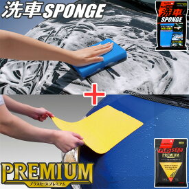 洗車スポンジ ＋ プラスセーヌプレミアム コーティング施工車用超吸水セーム セット