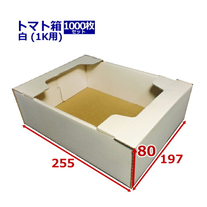 楽天市場】ダンボール箱 トマト専用 1k用 白 (255×197×80) (無地×1000 