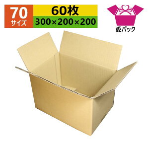 ダンボール箱 段ボール 70(80)サイズ オーダーメイド (300×200×200) (無地×60枚) 日本製 梱包用 通販用 小物用 引越し 引っ越し 収納 無地ケース