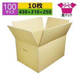 あす楽 ダンボール箱 段ボール 100サイズ A3対応 (430×310×250) (無地×10枚) 送料無料 宅配箱 日本製 ダンボール 段ボール箱 持ち手付き 梱包 梱包用 通販用 小物用 ネットショップ オークション フリマアプリ 発送用 宅配 引越し 引っ越し 収納 無地ケース