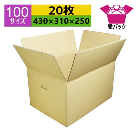 ダンボール箱 段ボール 100サイズ A3対応 (430×310×250) (無地×20枚) 送料無料 宅配箱 あす楽 日本製 ダンボール 段ボール箱 持ち手付き 梱包用 通販用 小物用 ネットショップ オークション フリマアプリ 発送用 宅配 引越し 引っ越し 収納 無地ケース