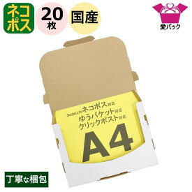 ネコポス 箱 20枚 3cm 白 ダンボール A4 (308×220×28) ネコポス ゆうパケット 箱 クリックポスト 日本製 60サイズ 段ボール A4サイズ 厚さ3cm 30mm ダンボール箱 段ボール箱 規格内 メール便 定形外 梱包資材 メルカリ 梱包材 資材 梱包用 通販用 小物用 発送用