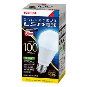 LED電球 LDA11N-G 100W 2 東芝ライテック E26口金 昼白色 100W形相当 一般電球形 店 オンラインショッピング 100Wの後継品 LDA11NG100W2 全方向タイプ