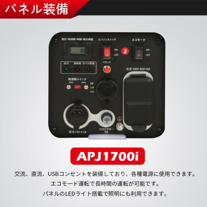 楽天市場】発電機 Aipower APJ1700i 小型 家庭用 インバーター発電機 