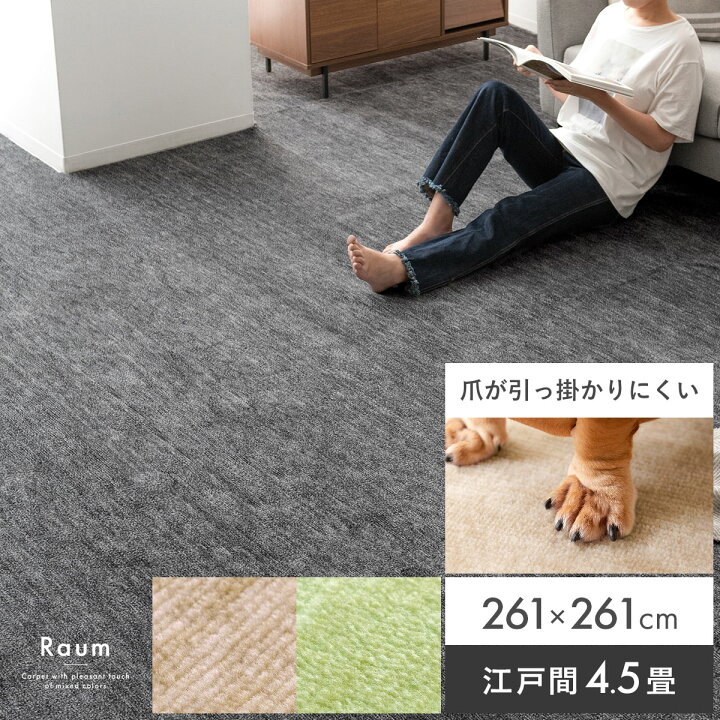 楽天市場】カーペット おしゃれ ペット 北欧 リビング タイルカーペット パイルカーペット ラグ マット 日本製 261×261 犬 猫 ホット カーペット対応 シンプル モダン 寝室 足音 衝撃吸収 傷防止 4.5畳 平織カーペット ラウム(Raum) : エア・リゾーム インテリア
