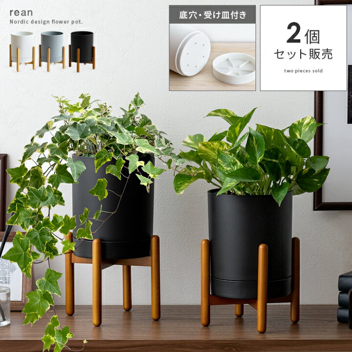 楽天市場 植木鉢 フラワーポット プランター 鉢植え おしゃれ 受け皿付き 一体型 フラワースタンド 観葉植物 水やり 植物 花 植木 軽量 底穴 北欧 シンプル かわいい ホワイト グレー ブラック ガーデニング フラワーポット Rean レアン 2個セット販売 エア