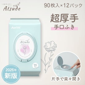 AIRFRIC 手口ふき 厚手 無添加 無香料 ノンアルコール エンボス加工 蓋つき 水分多め やわらか 大判 純水 99％ 新生児 赤ちゃん ベビー 極厚 出産祝い 大容量 ウェットティッシュ Atsude シリーズ 90枚入り×12個（1080枚） WT004