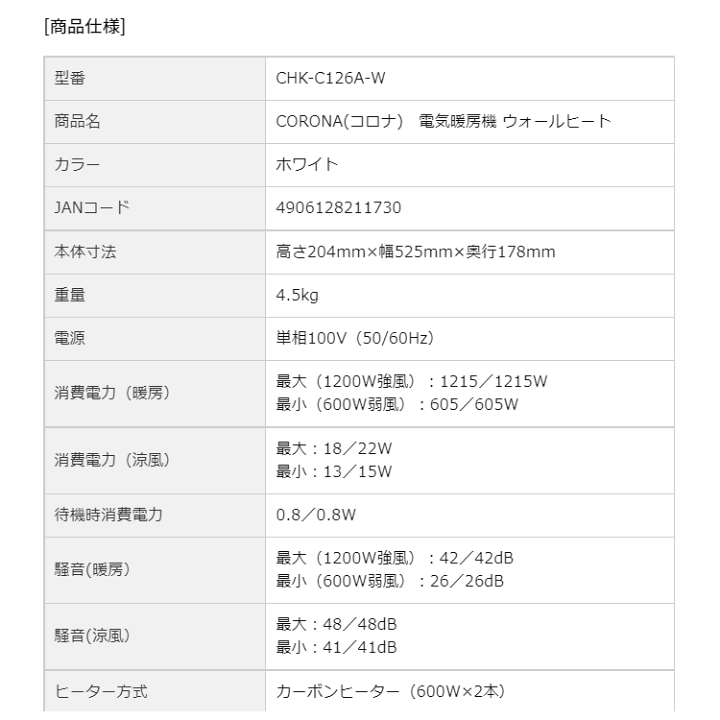 楽天市場】CORONA(コロナ) 電気暖房機 ウォールヒート ホワイト
