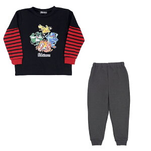 ポケットモンスター キッズ 男児 ダンボール素材 長袖パジャマ 上下セット 綿混 御三家柄 ポケモン 5歳 6歳 7歳 8歳 9歳 10歳 11歳 幼稚園 小学生 110cm-140cm ブラック レッド