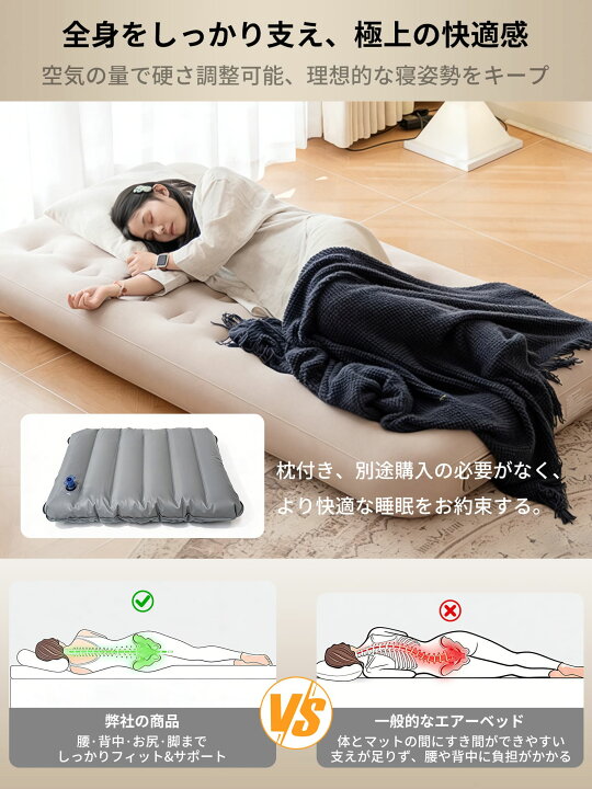 楽天市場】エアーベッド 電動ポンプ内蔵 Type-C 充電 極厚 25cm 自動 