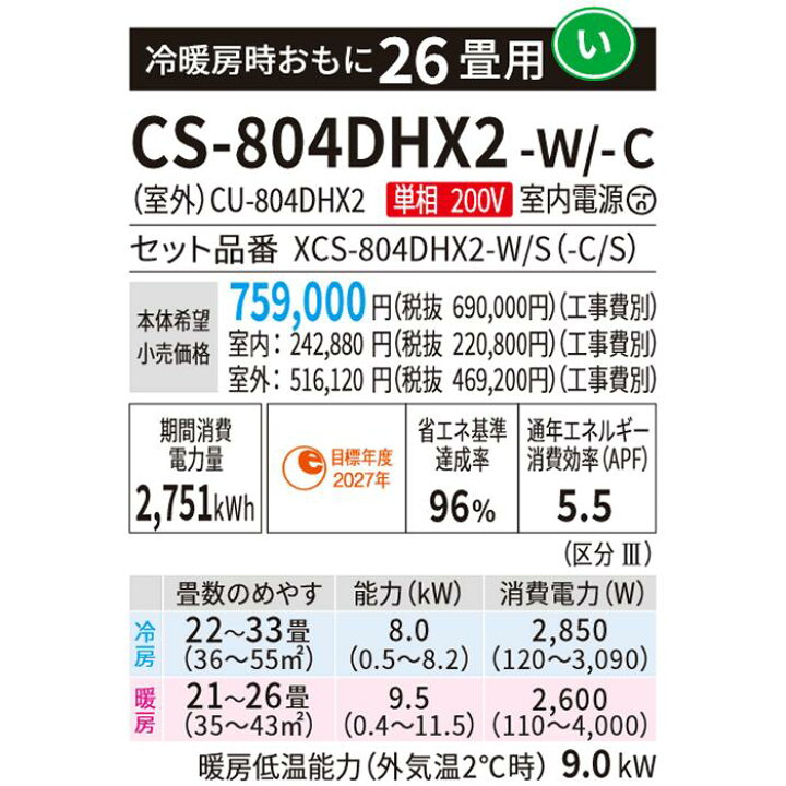 楽天市場】☆200円クーポン配布中☆ パナソニック□CS-804DHX2-W□ (CS 