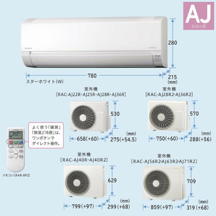 楽天市場】☆枚数限定！最大2,500円クーポンあり☆ 日立□RAS-AJ22R-W 