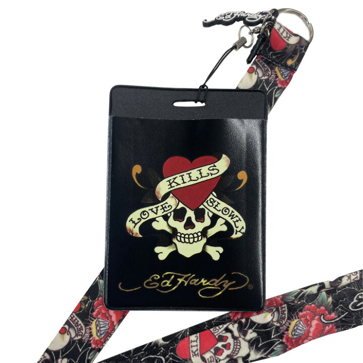 定期入れ ケース エド ハーディー パスホルダー ネック ストラップカードホルダー EDHARDY ケース ホルダー メール便送料無料 特価 SALE エアージェイ Ed Hardy ネックストラップ