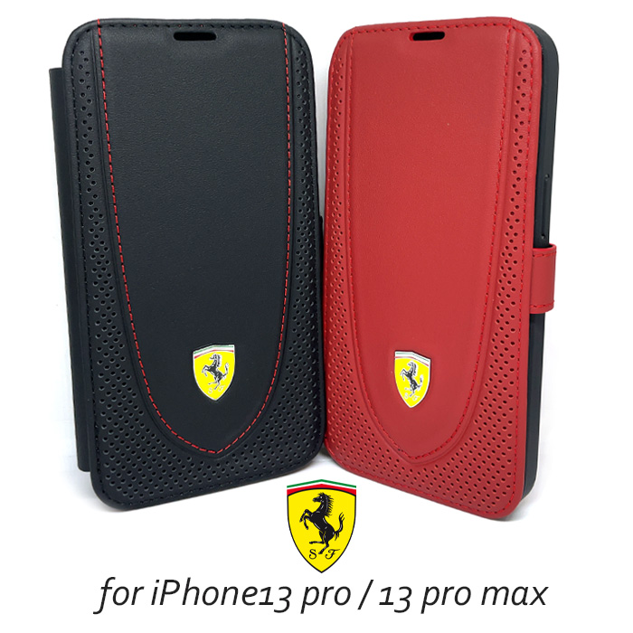 iPhone13 ケース 手帳型 iPhone13Pro iPhone13ProMax Ferrari フェラーリ 本革 マイクロファイバー  手帳型ケースiPhoneケース ブックタイプ ブラック レッド 送料無料 | エアージェイ　楽天市場店