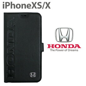 iPhoneXS ケース ホンダ Honda iPhoneX 本革 手帳型ケース アイフォンXS アイフォンXiPhoneケース カバー リアルレザー ブックタイプ ブラック カードホルダー エンブレム ロゴ