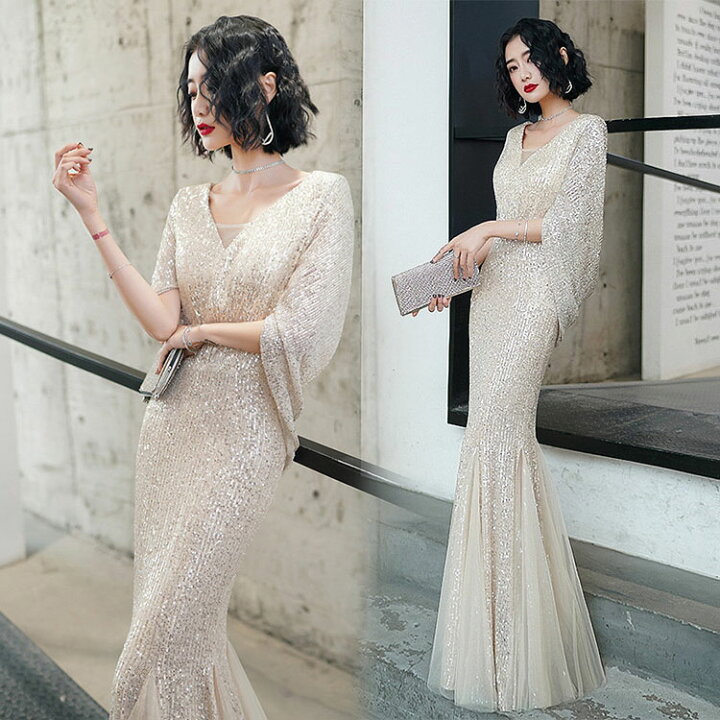 楽天市場】送料無料 マーメイドドレス イブニングドレス シャンパン色  