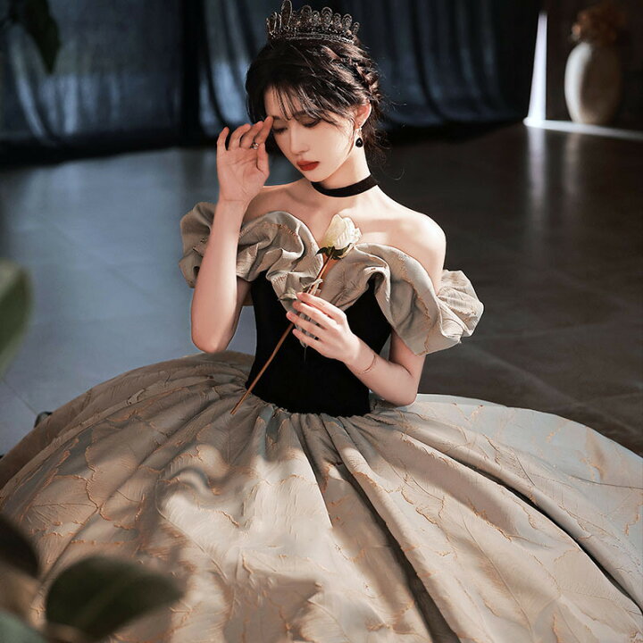 楽天市場】送料無料 イブニングドレス オフショルダー 黒 グレー  