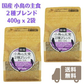 送料無料 国産 小鳥の主食2種ブレンド 400g x 2袋 (賞味期限2025.05以降) 黒瀬ペットフード 無農薬 安心 安全 国産あわ 国産ひえ 粟 稗 文鳥 ブンチョウ インコ カナリア シード 餌 エサ えさ