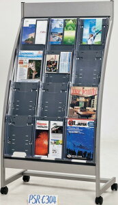 カタログスタンド PSR型4段 PSR-C304(A4判3列4段) 幅78.3cm×奥行46.5cm×高さ150cm【収納ポケット12個 キャスター付き 業務用 パンフレットスタンド オフィス 事務所 ロビー 生興】