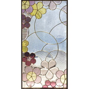 ステンドグラス SH-A29 Aサイズ W480×H913×T18mm ケーム色:ゴールド 【強化ガラス 三層構造 手作り オーダーメイド可 目隠し 防犯 防音 断熱 壁 窓 ドア 屋外 屋内 室内 インテリア エクステリア