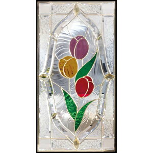 ステンドグラス SH-A43 Aサイズ W480×H913×T18mm ケーム色:ゴールド 一部鏡面ガラス【強化ガラス 三層構造 手作り オーダーメイド可 目隠し 防犯 防音 断熱 壁 窓 ドア 屋外 屋内 室内 インテリア