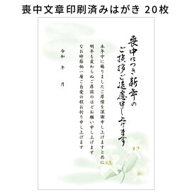 喪中 寒中見舞い 挨拶文章 文面印刷済み はがき 20枚 年賀状辞退 年賀欠礼 喪中はがき 弔事 寒中 返信 お返事 手紙 用紙 私製 ハガキ 葉書 絵柄 デザイン クレマチス 桔梗 富士山