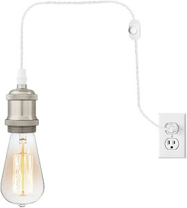 吊り下げ高さ調節可 レトロ 1灯ペンダント 調光スイッチ付き コンセント式 (コード長さ1.9m) 調光電球対応 インテリア照明 電球付き真鍮メッキ古仕上げ