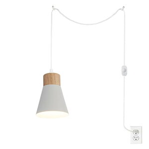 ペンダントライト 吊り下げランプ コードながさ450cm 調光スイッチ付き 調光対応 E26対応 コンセント式 玄関照明 インテリアライト 吊り下げライト ホワイトシェード直径12cm*高さ10cm 原木色ソ