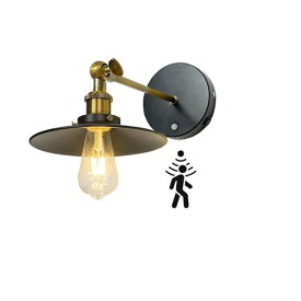 ブラケットライト センサーライト 壁掛け式 充電式ライト 人感センサーライト 専用電球付き 玄関照明 防犯ライト 自動点灯 自動消灯 廊下 トイレ照明 壁掛け照明 E26 角度調節可 直径22cmシェード ブラック