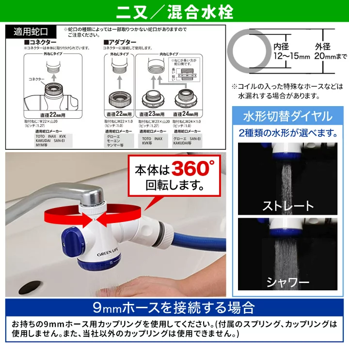 楽天市場】蛇口 二口 分岐 2口 水道 二股 分岐水栓 2方向 三又 三股 