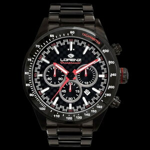 Lorenz ���v Motorsport Watch Granpremio Chronograph Steel Carbon Effect Black / Red Racing with Special Box Helmet Lorenz