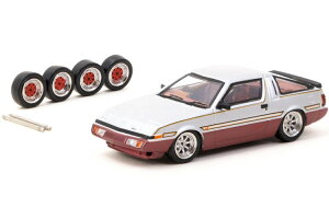 �^�[�}�b�N���[�N�X 1/64 �O�H �X�^���I�� �V���o�[ �_�[�N���b�h �z�C�[���Z�b�g�t��Tarmac Works 1:64 Mitsubishi Starion Silver Dark Red With wheels set