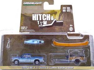 O[Cg RNeBu 1/64 GMC S-15 VG g[[t 1988 u[ /N[Greenlight Collectibles 1:64 GMC S-15 Sierra with trailer 1988 blue creme in blister