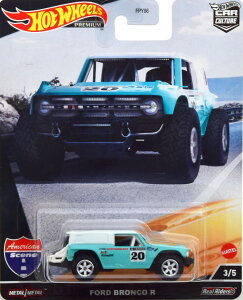�z�b�g�E�B�[�� �v���~�A�� 1/64 �t�H�[�h �u�����R R �^�[�R�C�Y/�z���C�gHot Wheels Premium 1:64 Ford Bronco R turquoise white